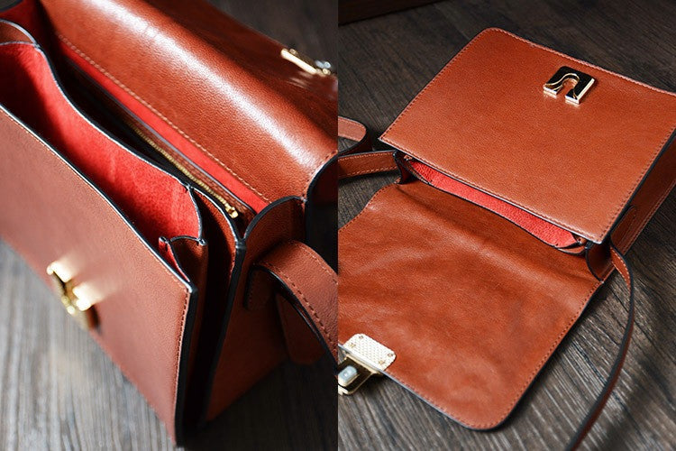 Custom Handmade Vegetable Tanned Italian Leather Shoulder Bag Satchel Bag Women Pouch Bag D048