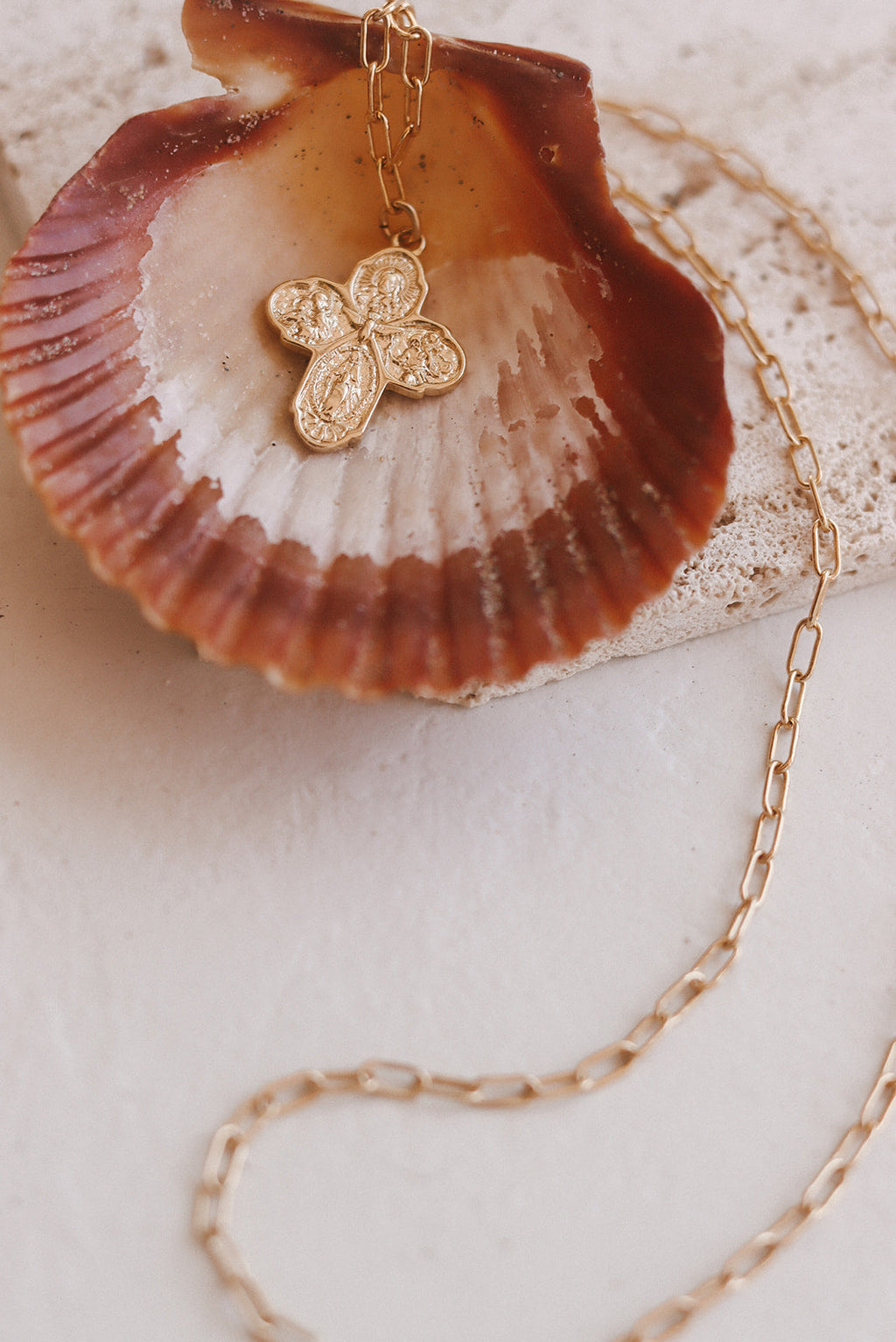 Four Way Cross Necklace - Paperclip Chain