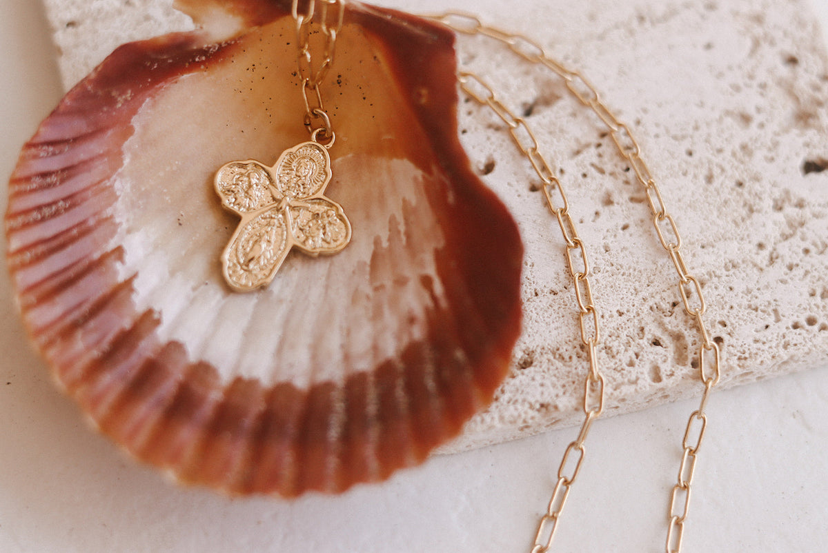 Four Way Cross Necklace - Paperclip Chain