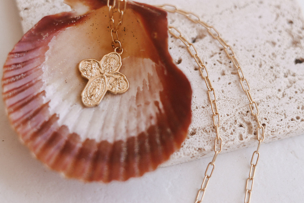 Four Way Cross Necklace - Paperclip Chain