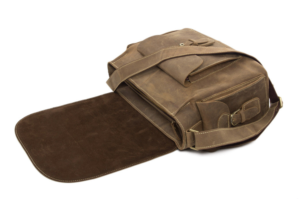 Rustic Leather Messenger Bag Crossbody Shoulder Bag with Removable Camera Inserts JW826