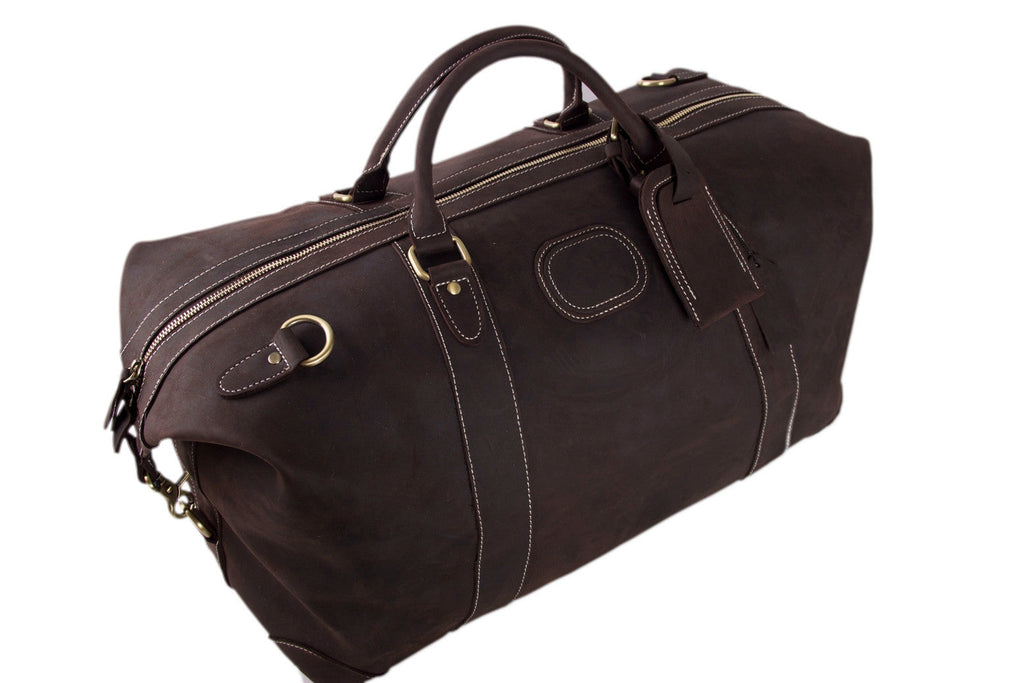 Men's Vintage Full-Grain Leather Duffle, Premium Weekender