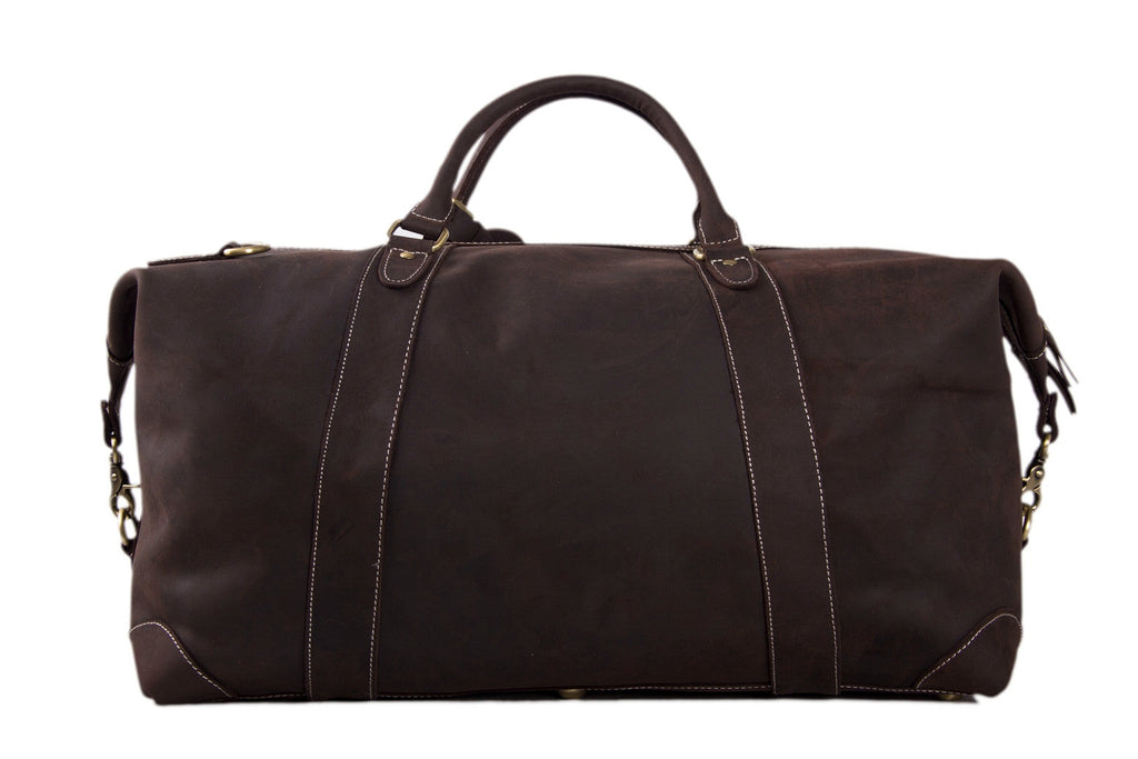Men's Vintage Full-Grain Leather Duffle, Premium Weekender
