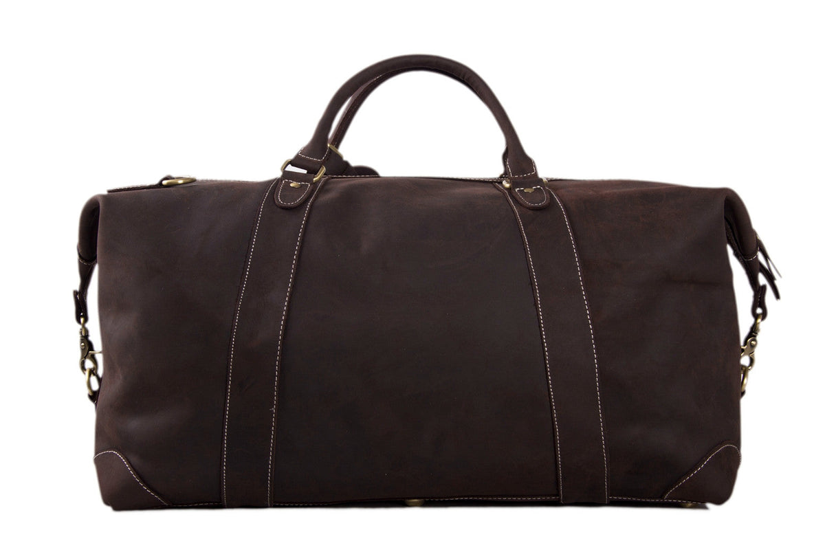 Men's Vintage Full-Grain Leather Duffle, Premium Weekender