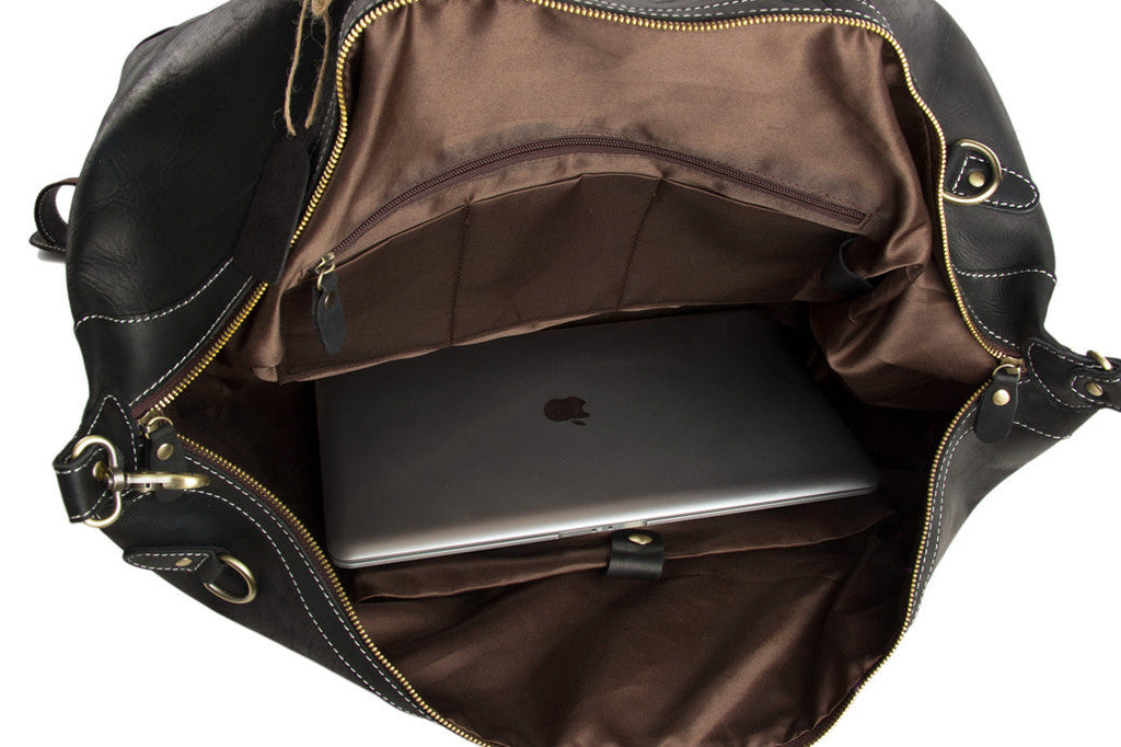Men's Vintage Full-Grain Leather Duffle, Premium Weekender