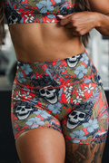 Women's High-Waisted Seamless Front Compression Training Shorts | Tropical Chaos