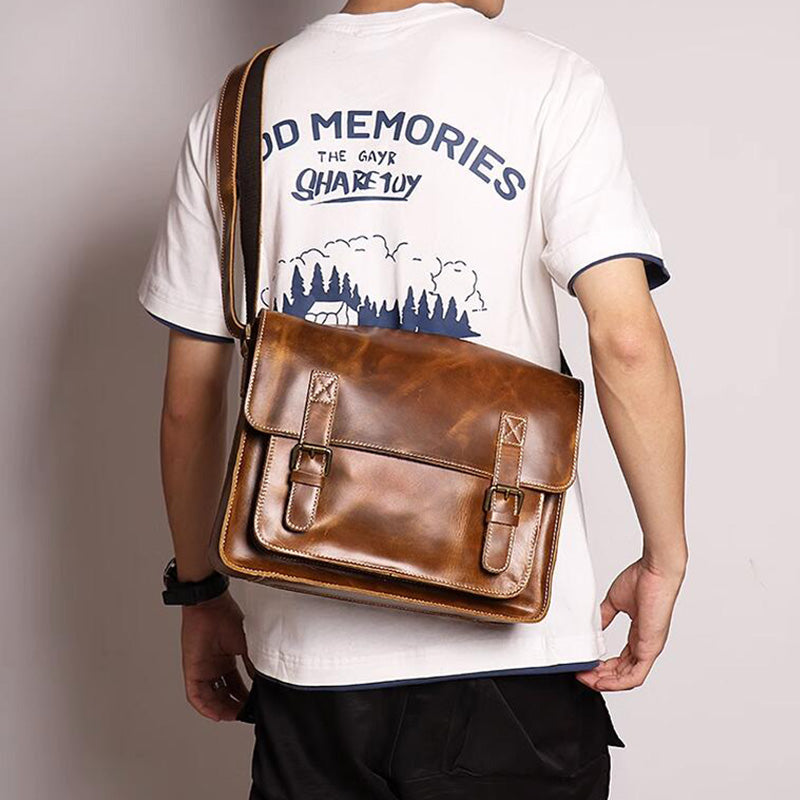 Mens Leather Messenger Bag Full Grain Leather Distressed Leather Crossbody Bag Mens Work Briefcase Handmade Shoulder Bag