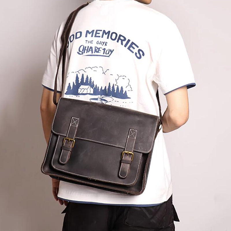 Mens Leather Messenger Bag Full Grain Leather Distressed Leather Crossbody Bag Mens Work Briefcase Handmade Shoulder Bag