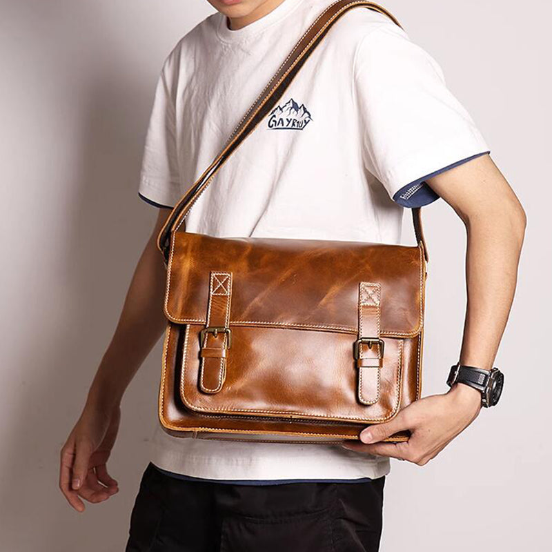 Mens Leather Messenger Bag Full Grain Leather Distressed Leather Crossbody Bag Mens Work Briefcase Handmade Shoulder Bag