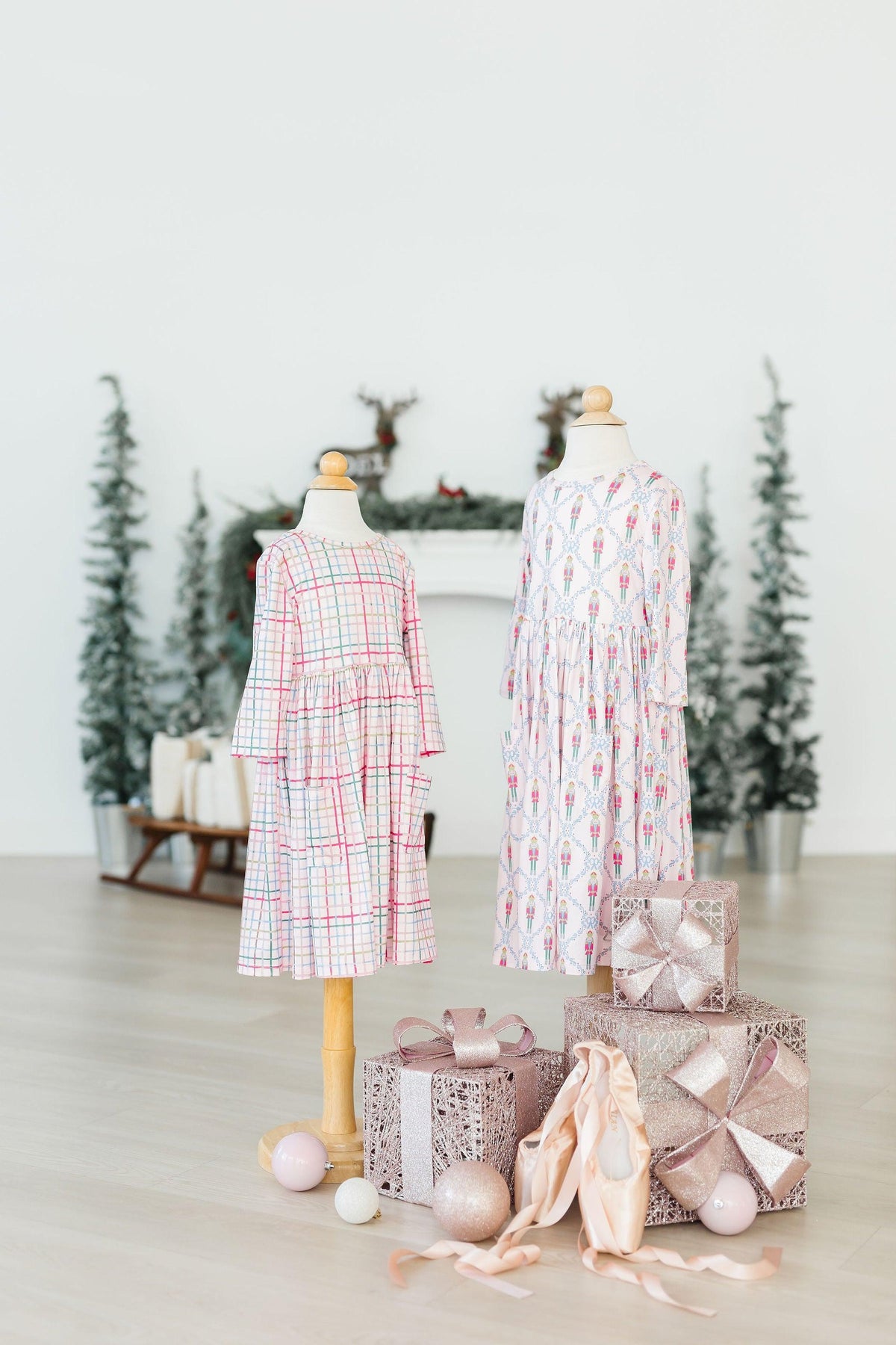 Pink Nutcracker 3/4 Sleeve Pocket Twirl Dress