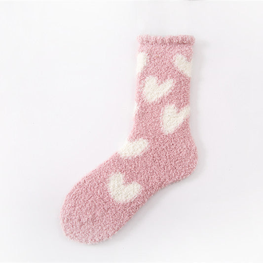 Pink/White Heart Fuzzy Socks