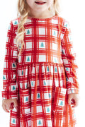 Plaid Trees L/S Pocket Twirl Dress