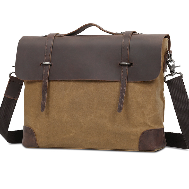 Handmade Canvas Leather Messenger Bag Laptop Shoulder Bag Briefcase 6896