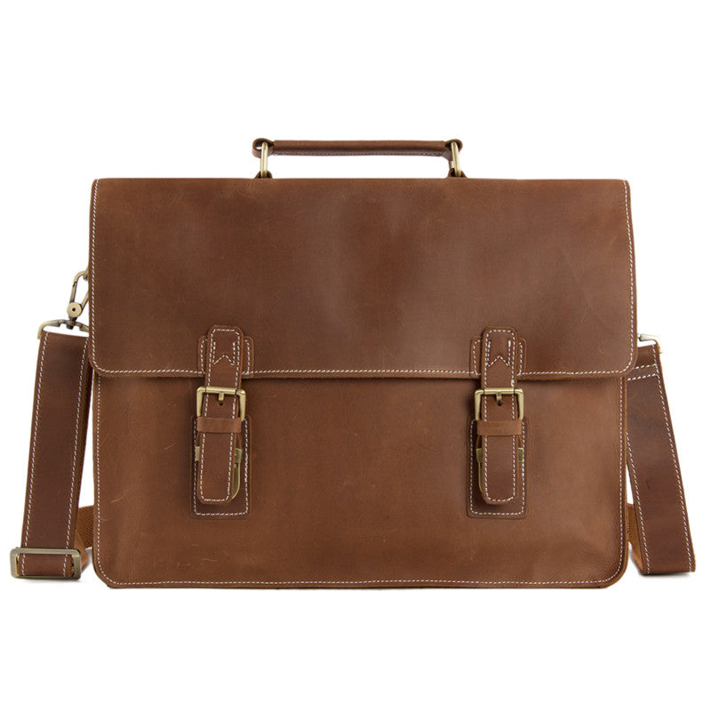 Vintage Brown Leather Briefcase, Men Messenger Bag, Laptop Bag 7035B-1