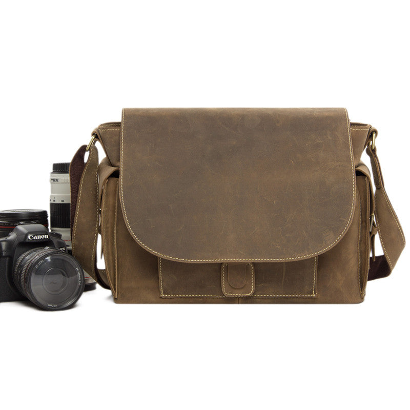 Rustic Leather Messenger Bag Crossbody Shoulder Bag with Removable Camera Inserts JW826
