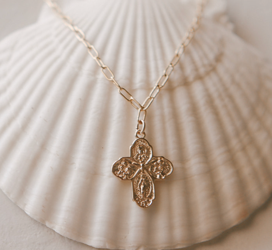 Four Way Cross Necklace - Paperclip Chain