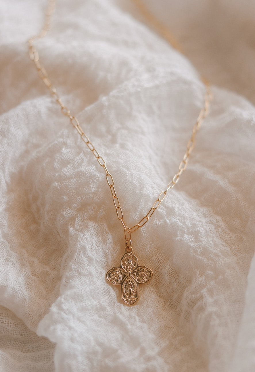 Four Way Cross Necklace - Paperclip Chain