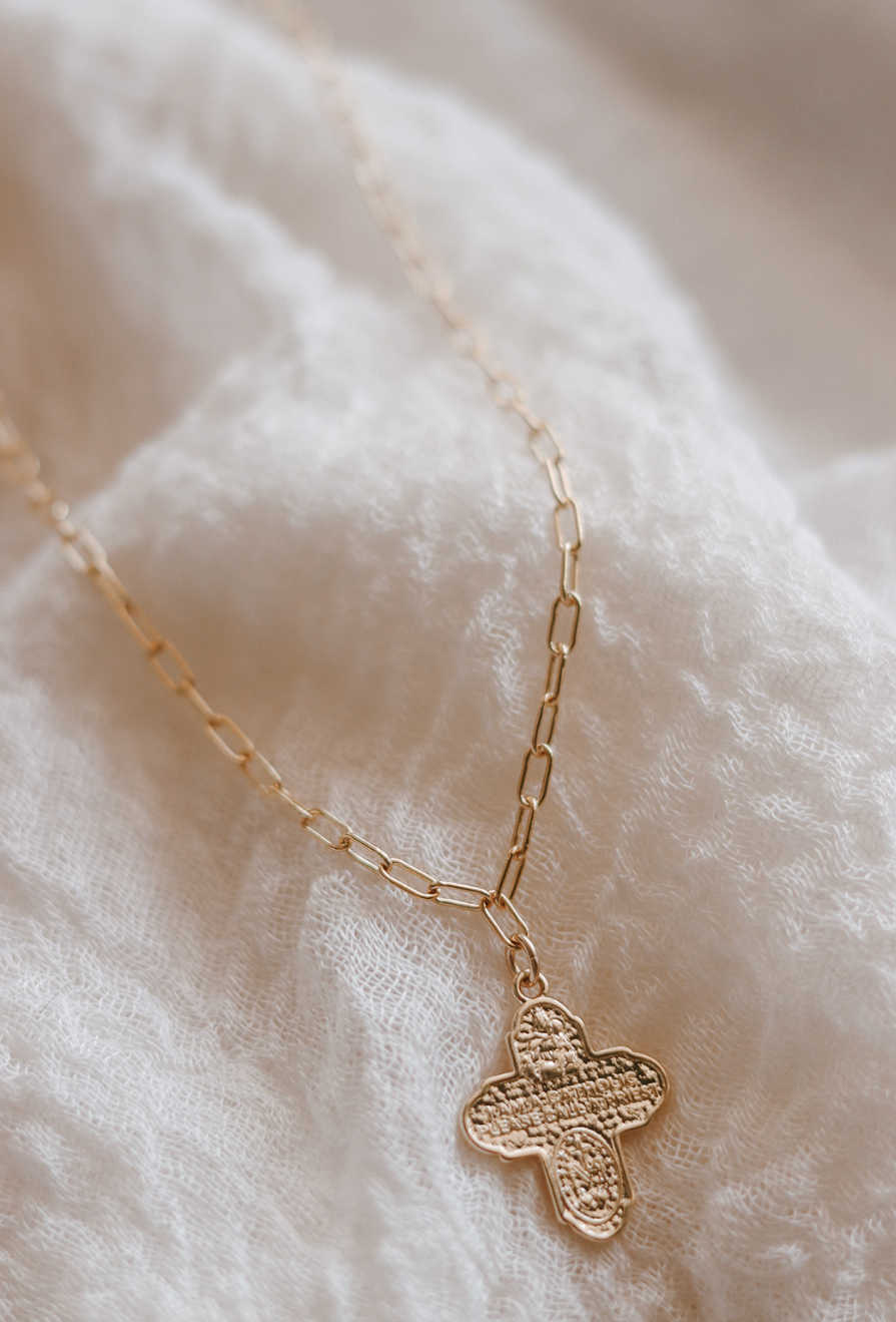 Four Way Cross Necklace - Paperclip Chain