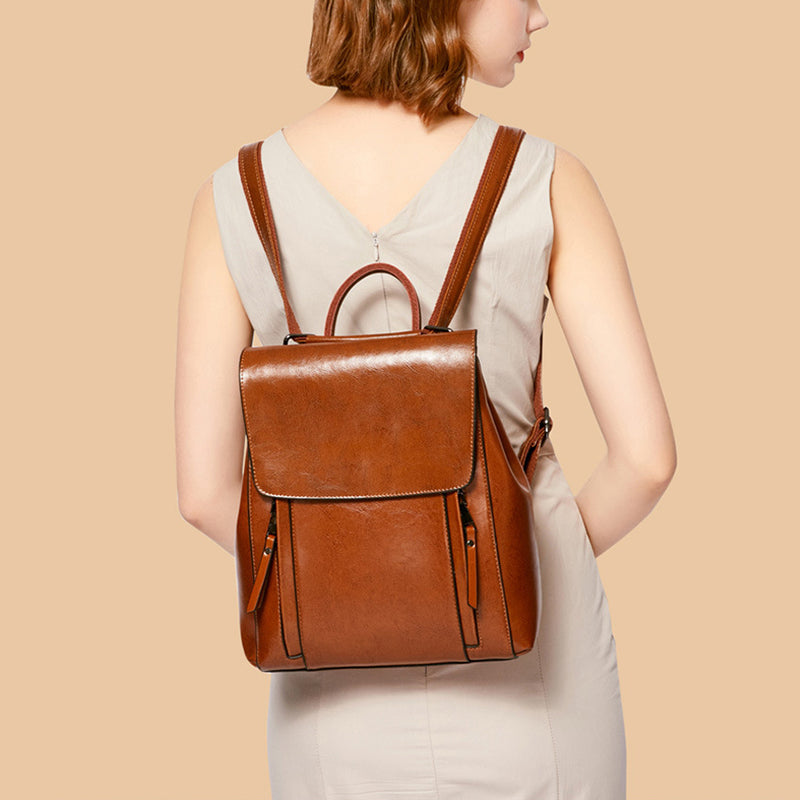 Top Grain Leather Backpack For Women Female Leather Designer Backpack Stylish School Backpack Shoulder Bags