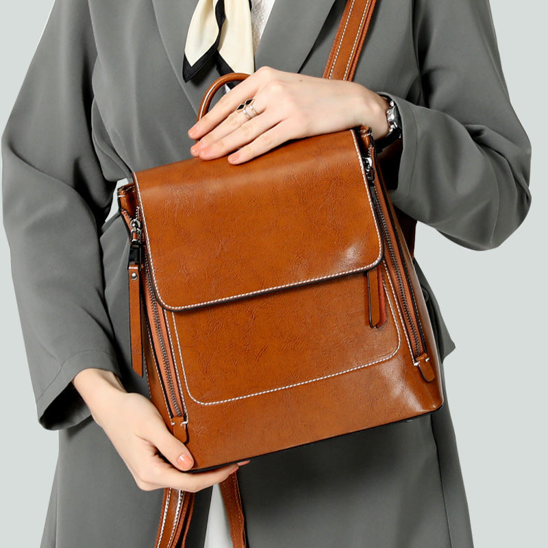 Top Grain Leather Women Backpack Retro Style Leather Rucksack Leather Shoulder Bag For Women