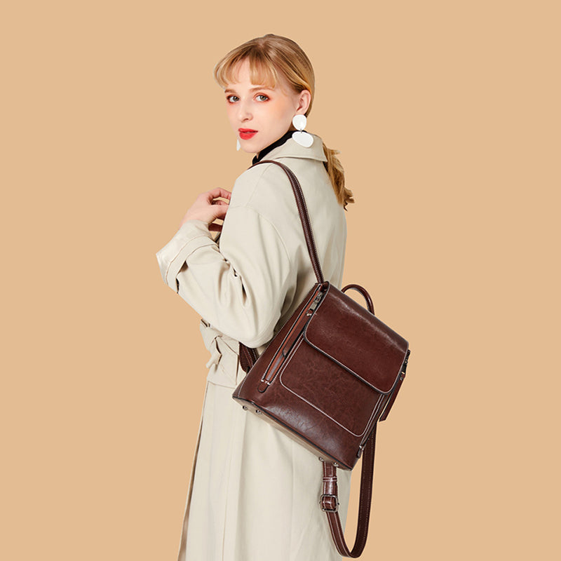 Top Grain Leather Women Backpack Retro Style Leather Rucksack Leather Shoulder Bag For Women