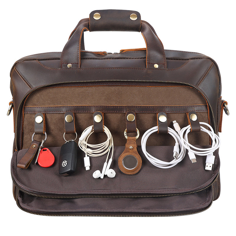 Vintage Leather Briefcase 15.6" Laptop Bag Full Grain Leather Messenger Bag Travel Shoulder Bag Crossbody Bag