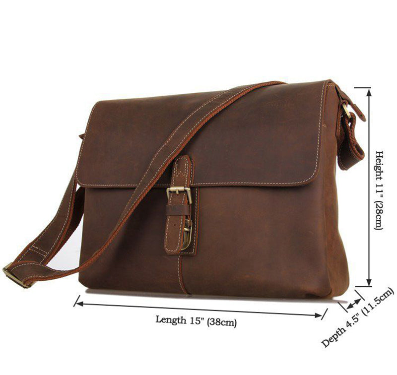 Vintage Leather Messenger Bag Full Grain Leather Shoulder Bag Mens Leather Satchel Bag