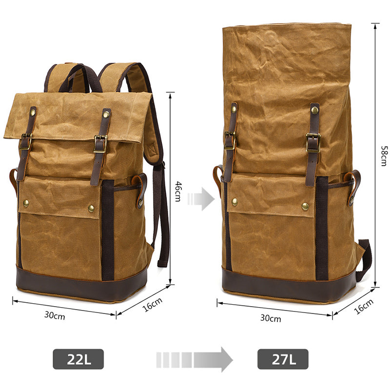 Waxed Canvas Backpack Canvas Rolltop Backpack Waterproof Canvas Laptop Backpack Large Capacity Travel Backpack
