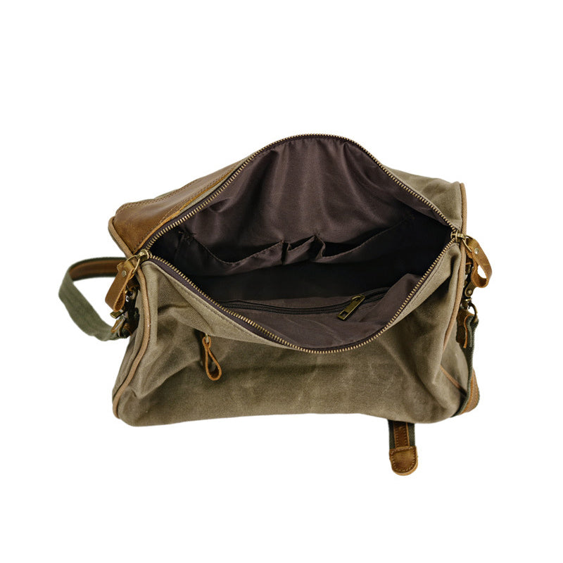 Waxed Canvas Messenger Bag Full Grain Leather And Canvas Crossbody Bag Canvas Shoulder Bag Gift for Men Him