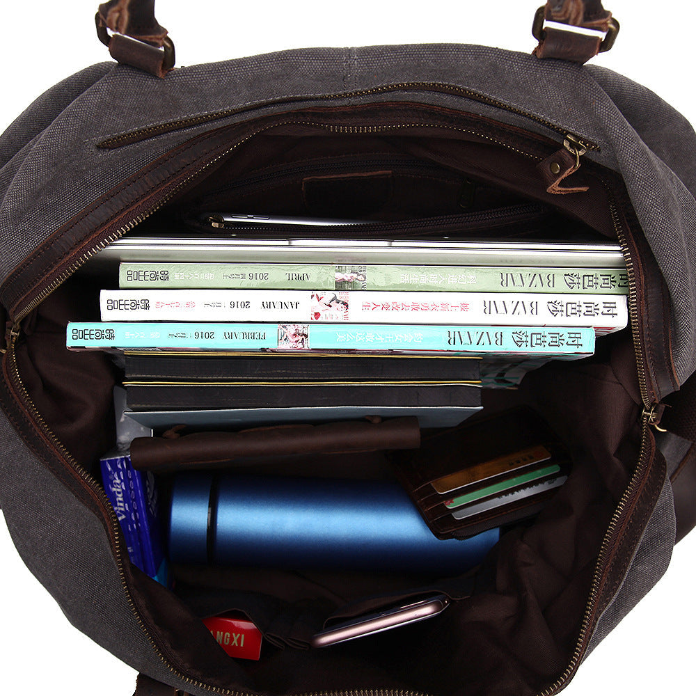 Oversized Canvas Duffle Bag with Leather Trim, Travel Bags for Men