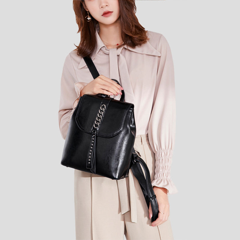 Women's Top Grain Leather Backpack, Leather Rucksack for Women, Lady Backpack Stylish Casual Backpack