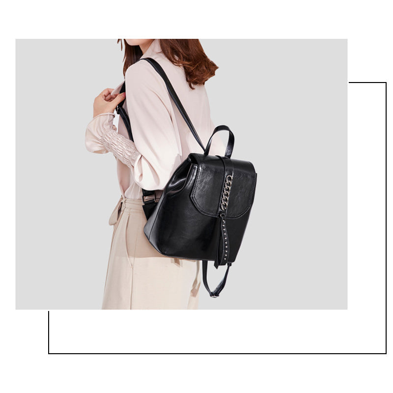 Women's Top Grain Leather Backpack, Leather Rucksack for Women, Lady Backpack Stylish Casual Backpack