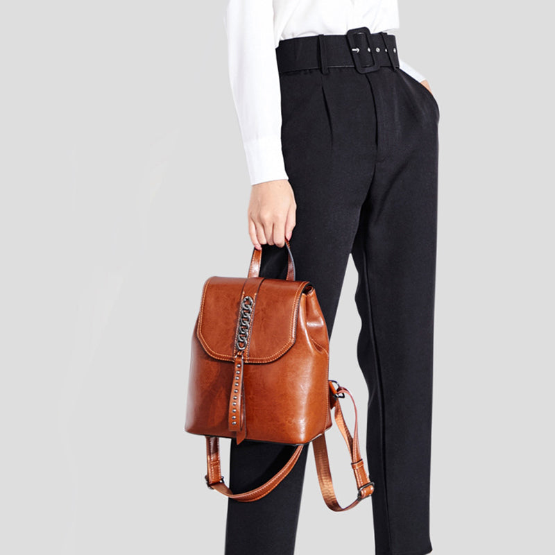Women's Top Grain Leather Backpack, Leather Rucksack for Women, Lady Backpack Stylish Casual Backpack