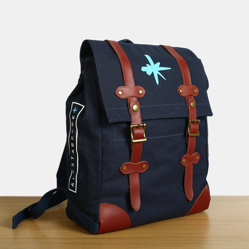 Flash Sale Men's Canvas Leather Hiking Travel Backpack Rucksack School Bag TB310