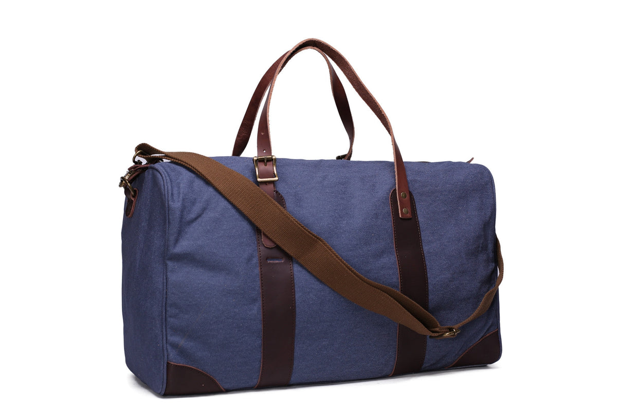 Canvas Duffle Bag with Leather Trim, Canvas Travel Bag, Weekend Bag