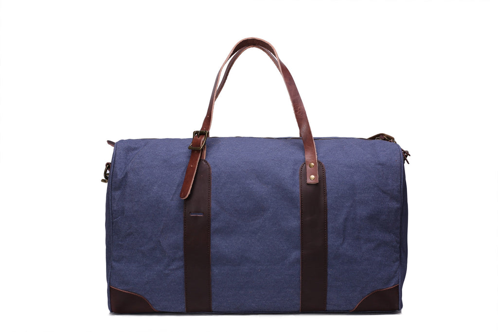 Canvas Duffle Bag with Leather Trim, Canvas Travel Bag, Weekend Bag