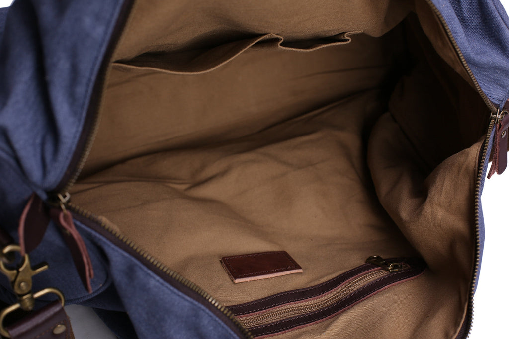 Canvas Duffle Bag with Leather Trim, Canvas Travel Bag, Weekend Bag
