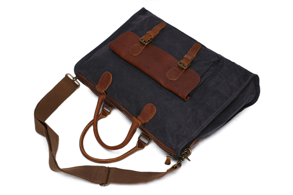 Vintage Canvas Leather Messenger Traveling Briefcase Shoulder Laptop Bag YD2167