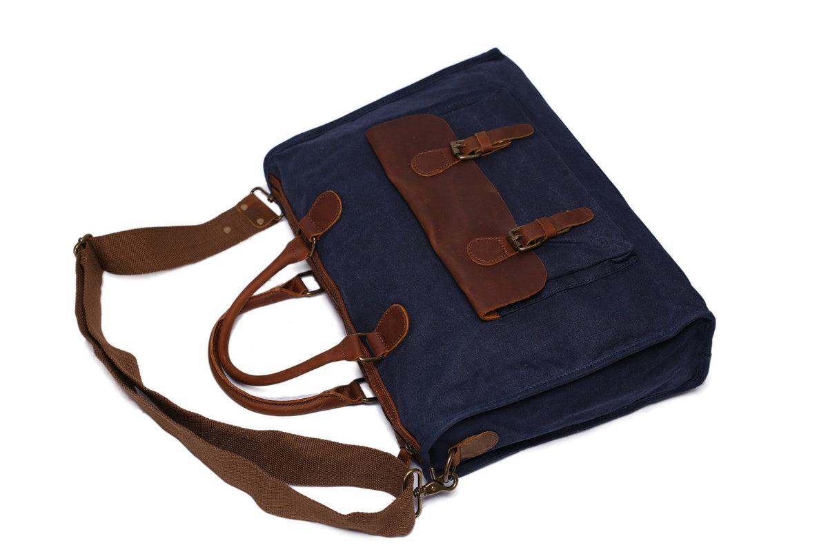 Vintage Messenger Bag Leather Satchel Canvas 15 Inch Laptop Bag Crossbody Shoulder Bag