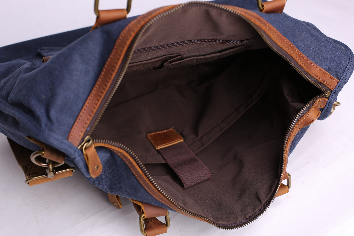 Vintage Messenger Bag Leather Satchel Canvas 15 Inch Laptop Bag Crossbody Shoulder Bag