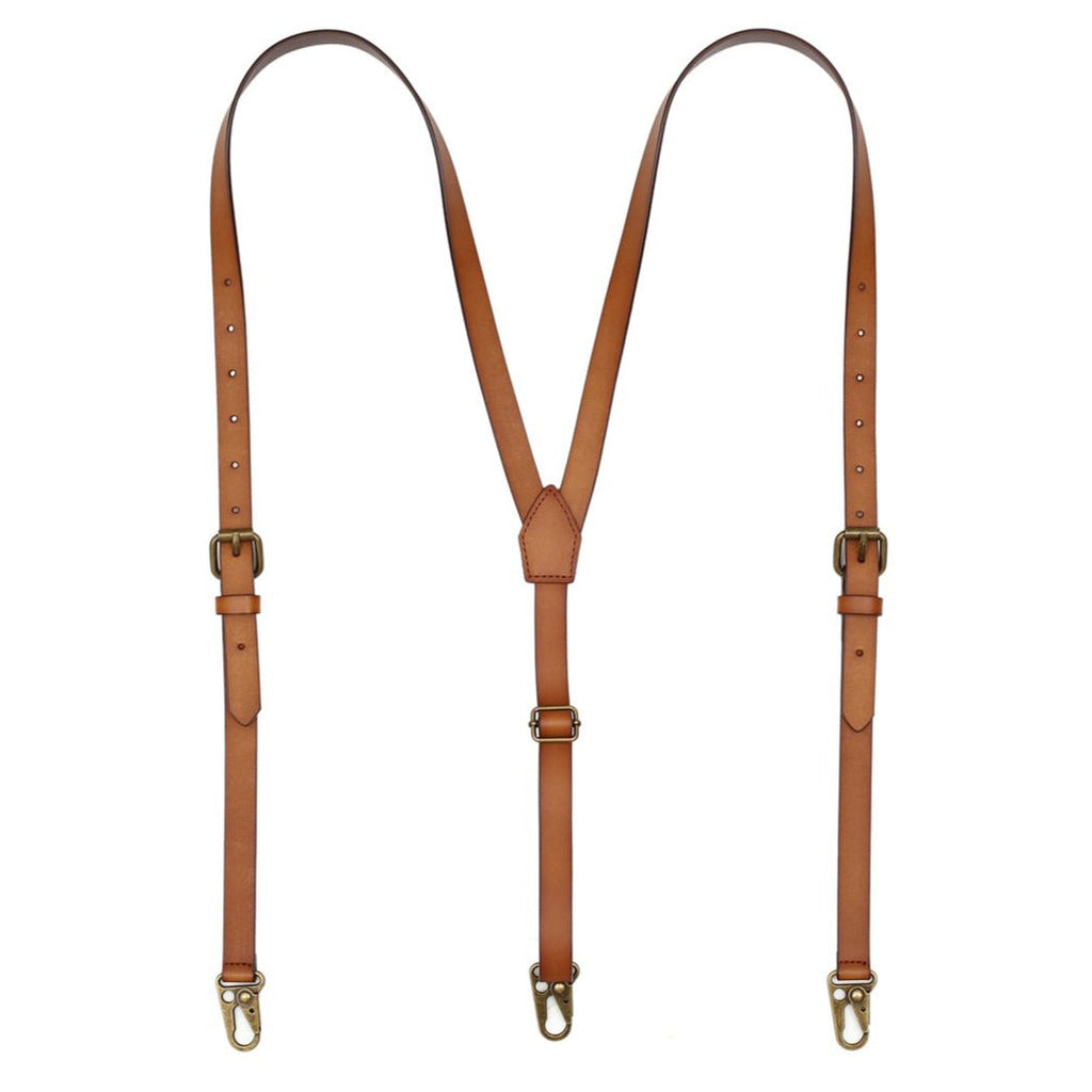 Mens Leather Suspenders Adjustable Leather Braces with 4 Metal Hook Clips Wedding Party Suspenders Groomsmen Gift