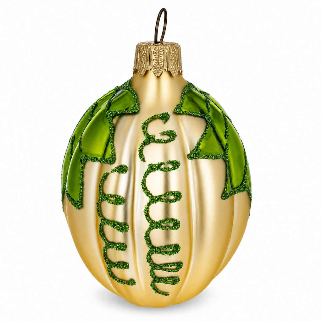 Pumpkin with Leaf Glass Christmas Ornament