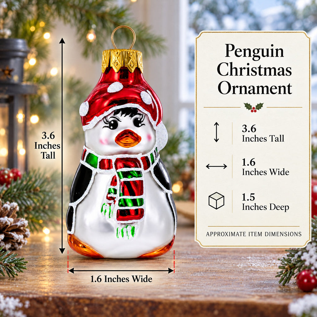 Penguin with Scarf and Hat Glass Christmas Ornament