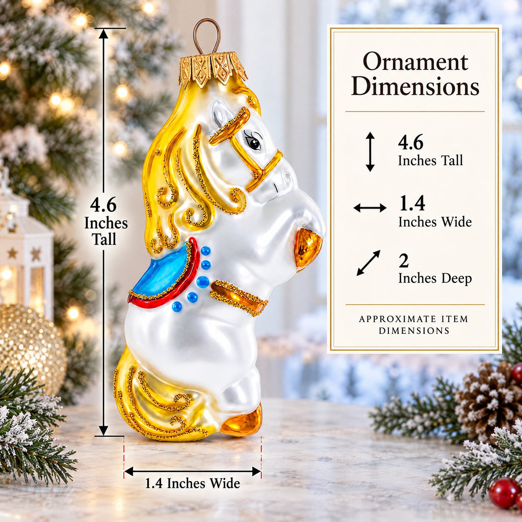 Circus Horse with Blue Saddle Glass Christmas Ornament
