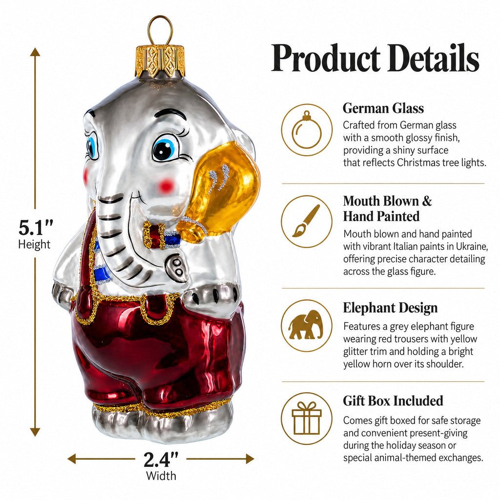 Elephant In Red Outfit Glass Christmas Ornament
