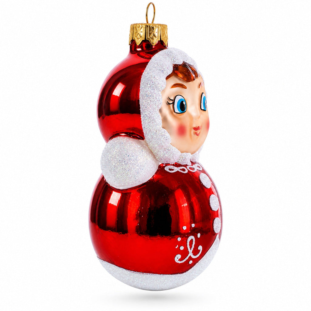 Roly-Poly Doll with Blue Eyes Glass Christmas Ornament