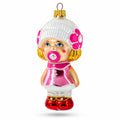 Toddler Girl With Pacifier Glass Christmas Ornament