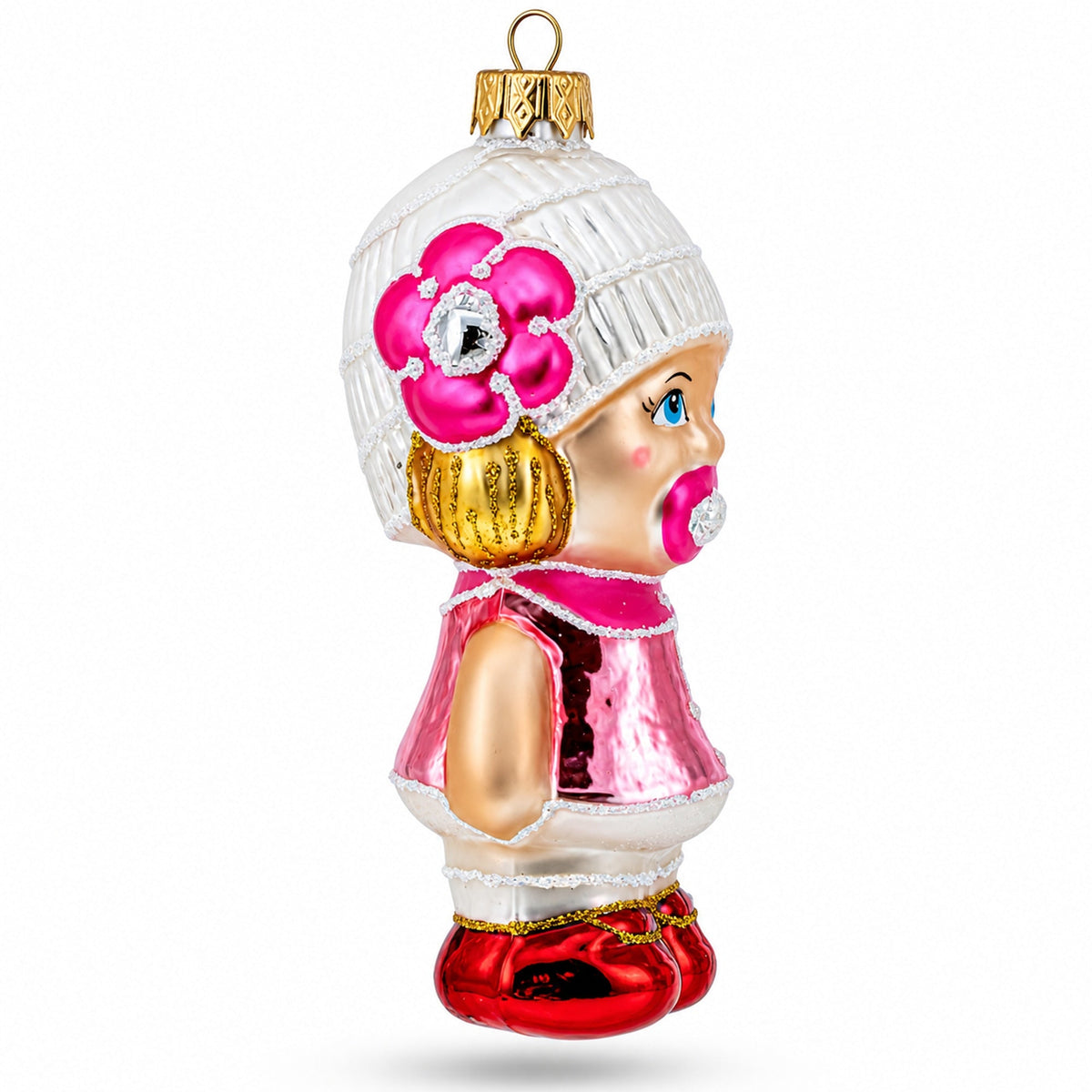Toddler Girl With Pacifier Glass Christmas Ornament