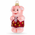 Piglet in Polka Dot Outfit Glass Christmas Ornament