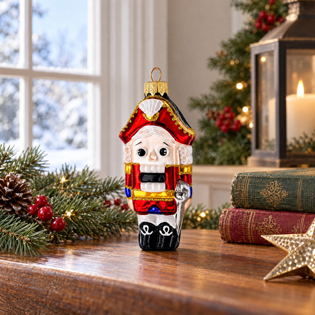 Classic and Whimsical Nutcracker Glass Christmas Ornament